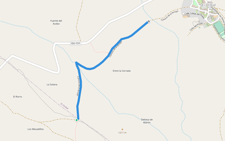 Camino de el Arroyo walking route map in El Ordial