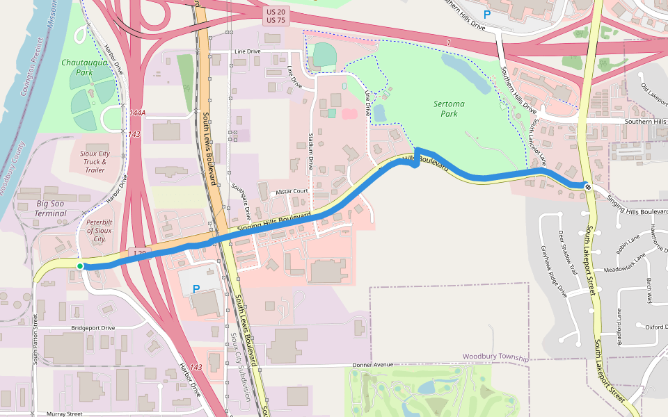 Singing Hills Trail walking route map in Sioux City