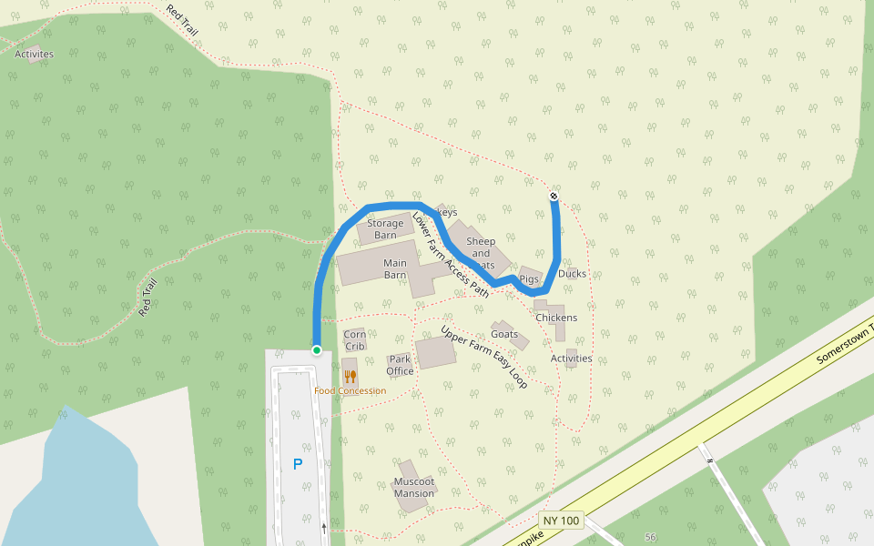 Lower Farm Access Path walking route map in Katonah