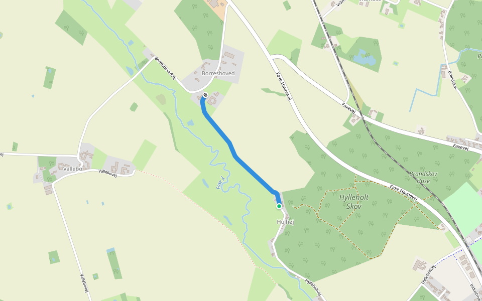 Hulhøjstien walking route map in Faxe Ladeplads