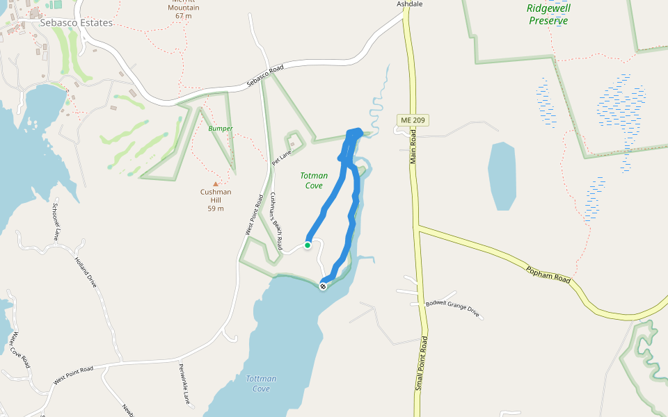 Totman Cove walking route map in Phippsburg