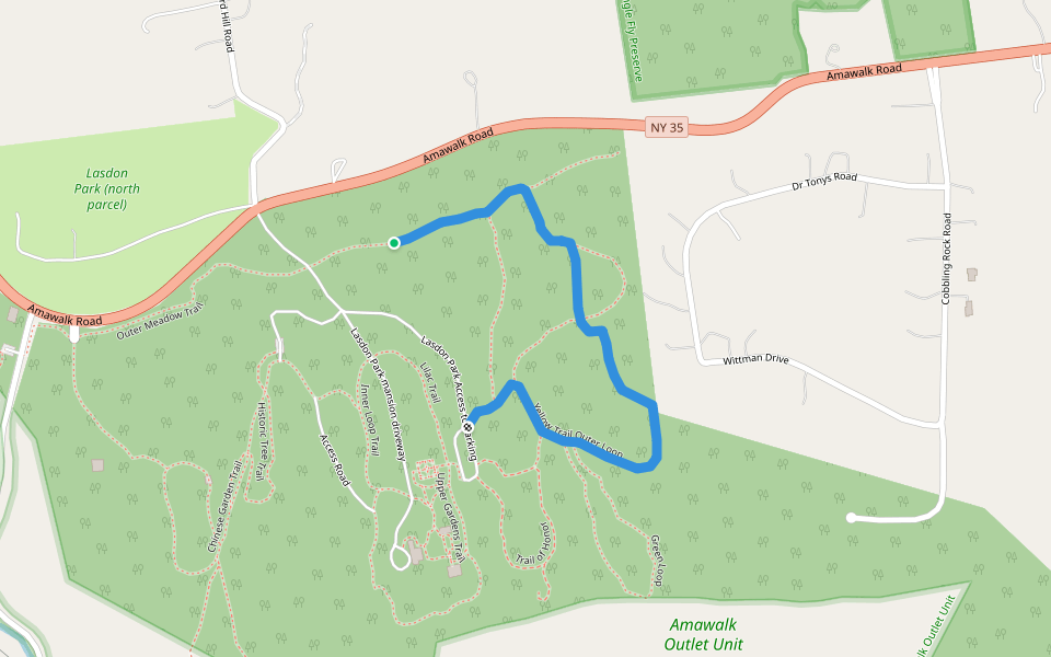 Yellow Trail Outer Loop walking route map in Katonah