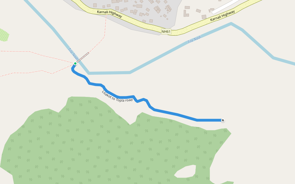 Litakot to Topla road walking route map in Tatopani