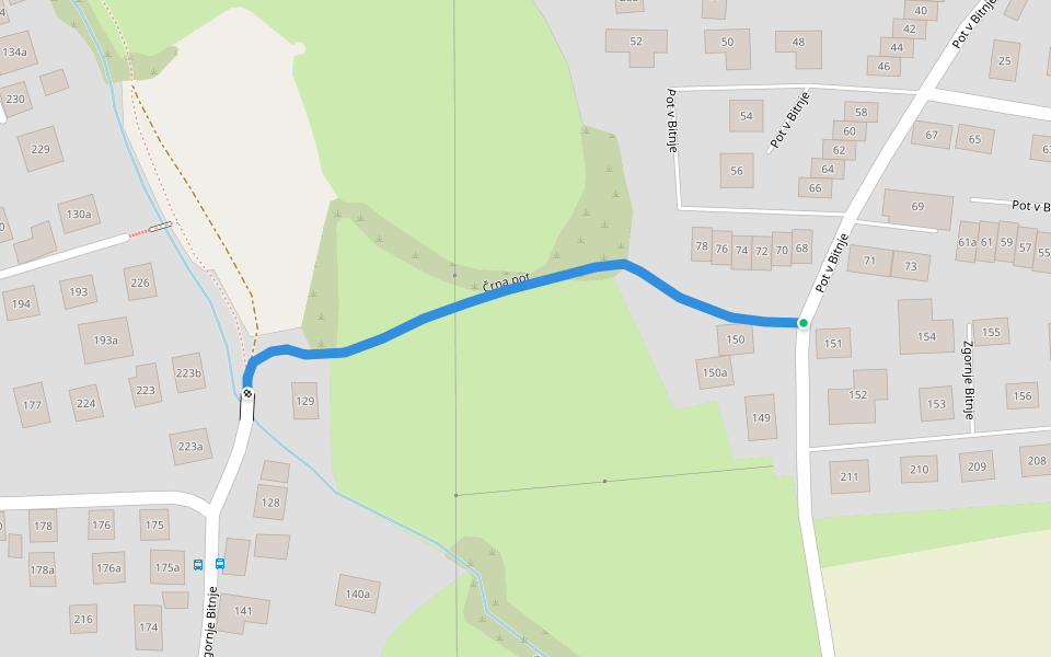 Črna pot walking route map in Zgornje Bitnje