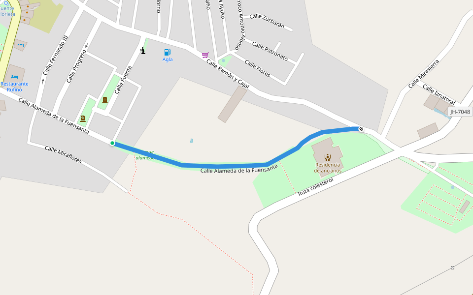 Calle Alameda de la Fuensanta walking route map in Villanueva del Arzobispo
