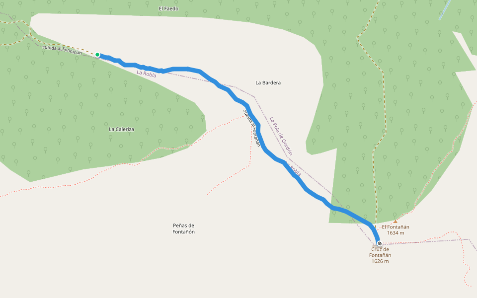 subida al Fontañán walking route map in Los Barrios de Gordón