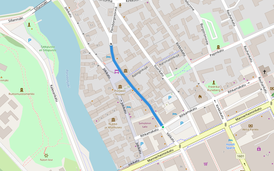 Välikatu walking route map in Porvoo