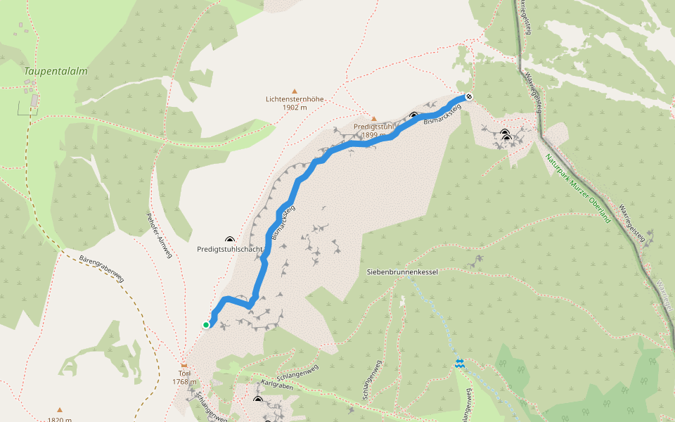 Bismarcksteig walking route map in Rax