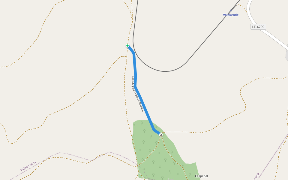 Cañada Real Leonesa Oriental walking route map in Valderrueda