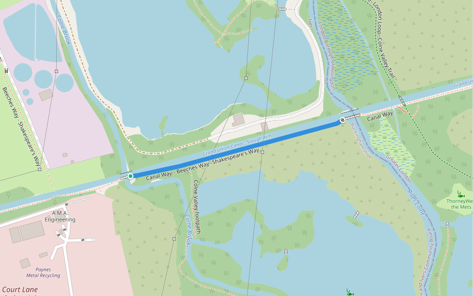 Canal Way-- Beeches Way--Shakespeare's Way walking route map in Iver