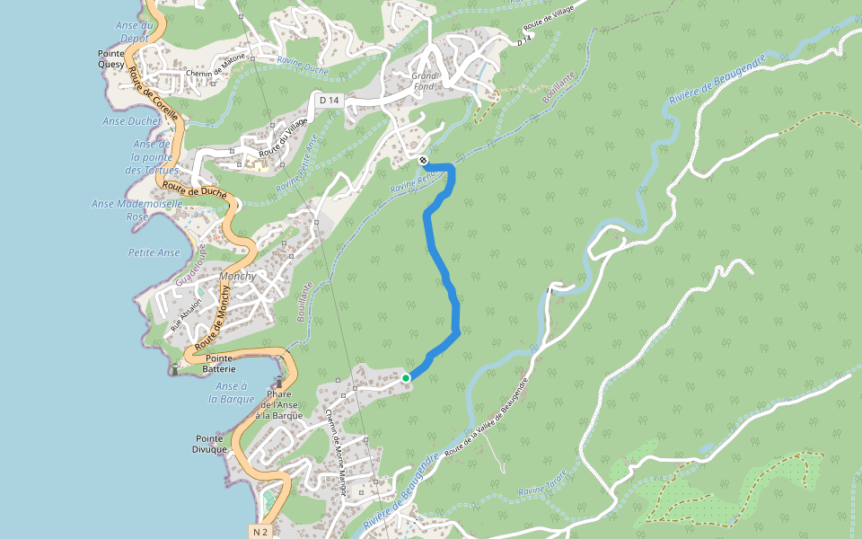 Marigot-Village walking route map in Vieux-Habitants