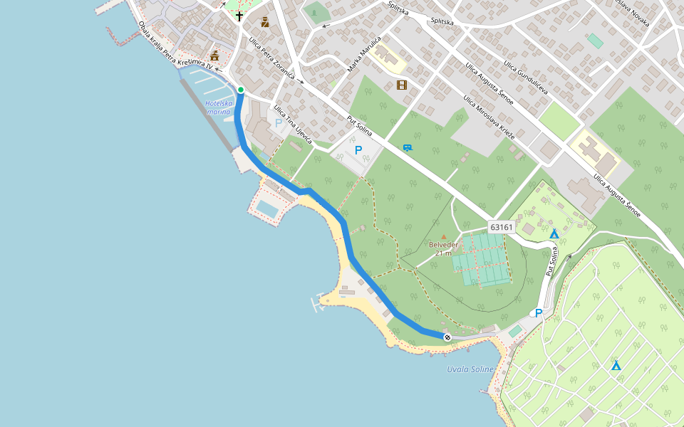 Šetalište Dražice walking route map in Biograd na Moru