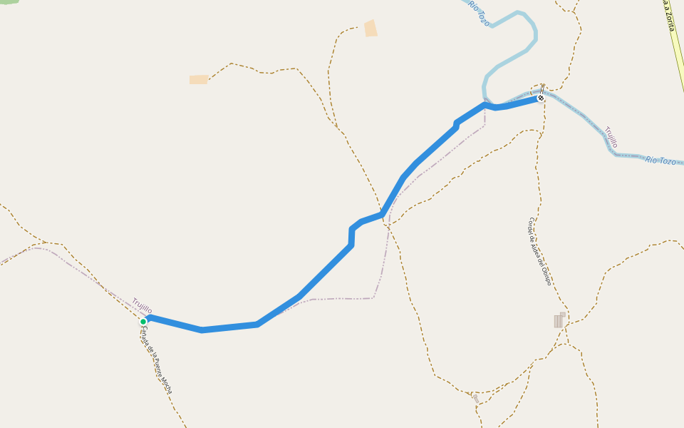 Cañada de la Puente Mocha walking route map in La Aldea del Obispo