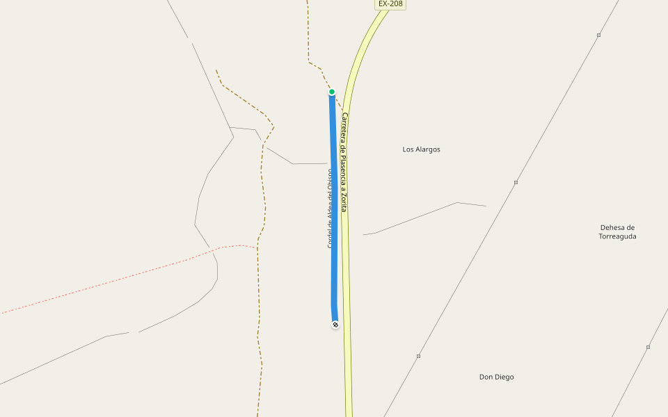 Cordel de Aldea del Obispo walking route map in Trujillo