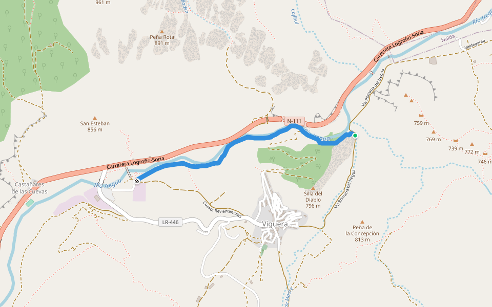Senda de los Pescadores walking route map in Viguera