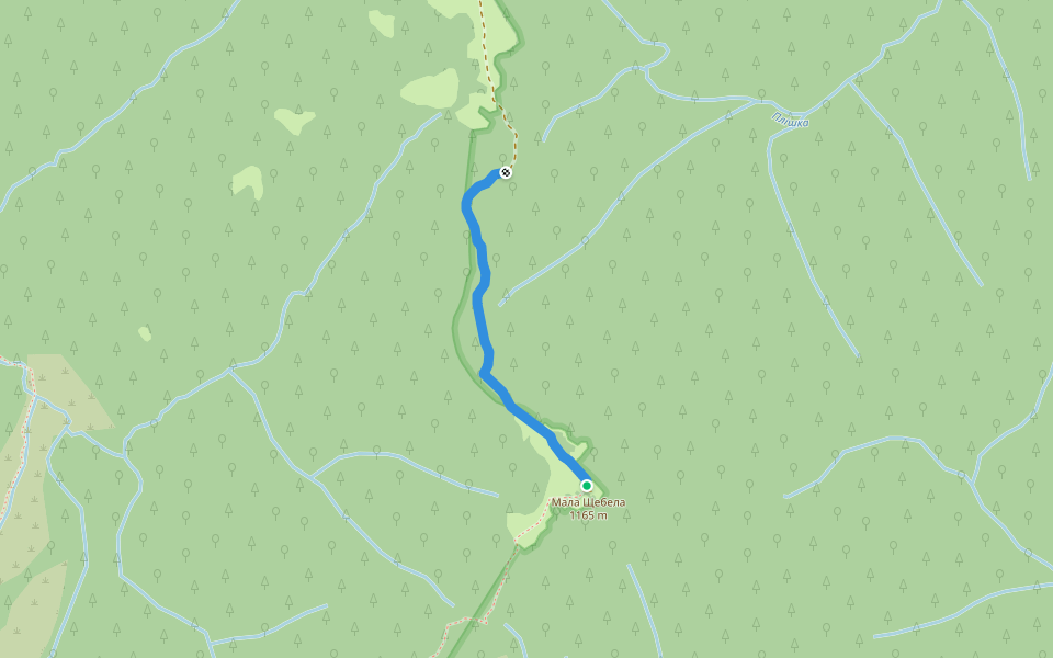 На Малу Шебелу walking route map in Yamel'nytsya