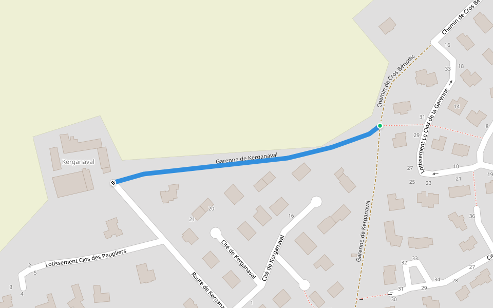 Garenne de Kerganaval walking route map in Edern