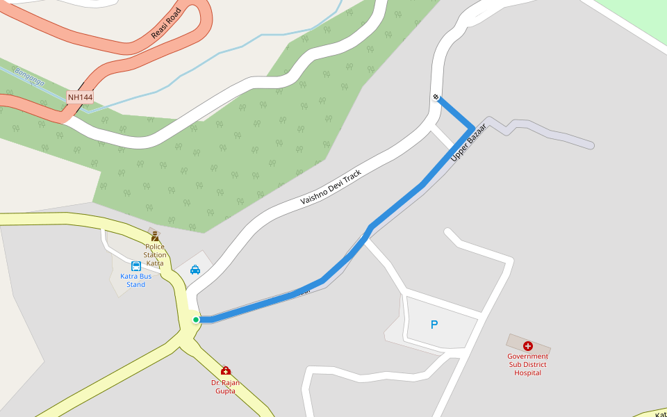 Upper Bazaar walking route map in Katra
