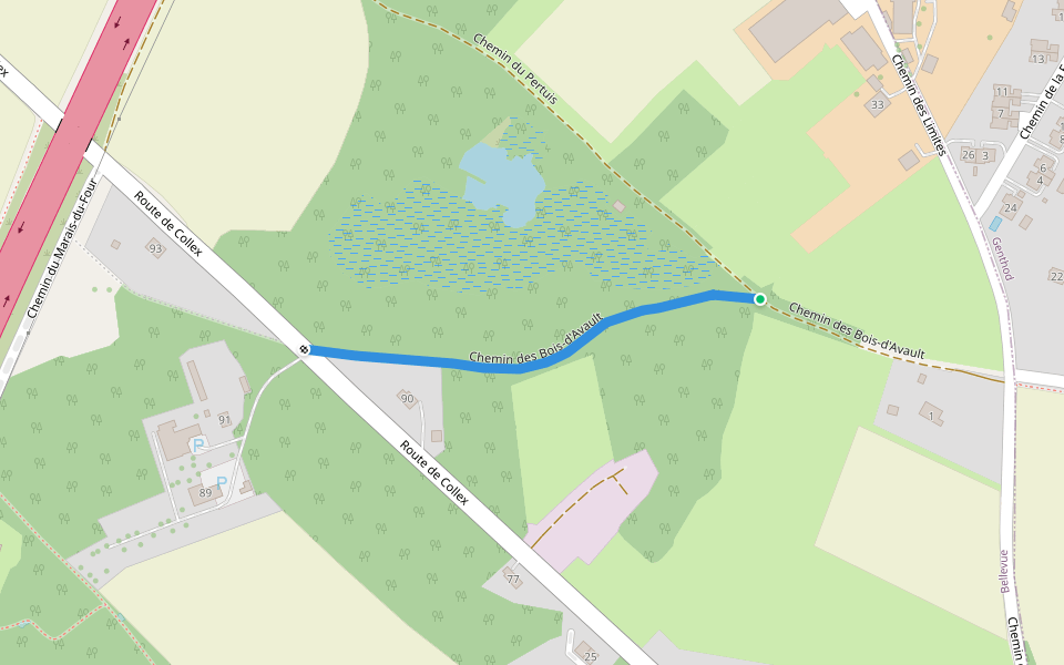 Chemin des Bois-d'Avault walking route map in Genthod