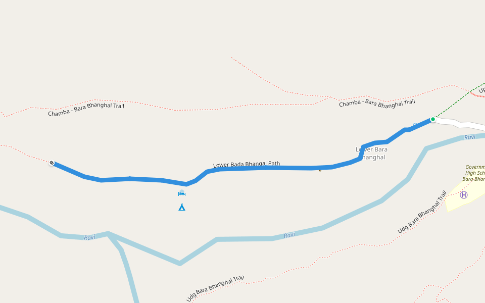 Lower Bada Bhangal Path walking route map in Bara Bhangal
