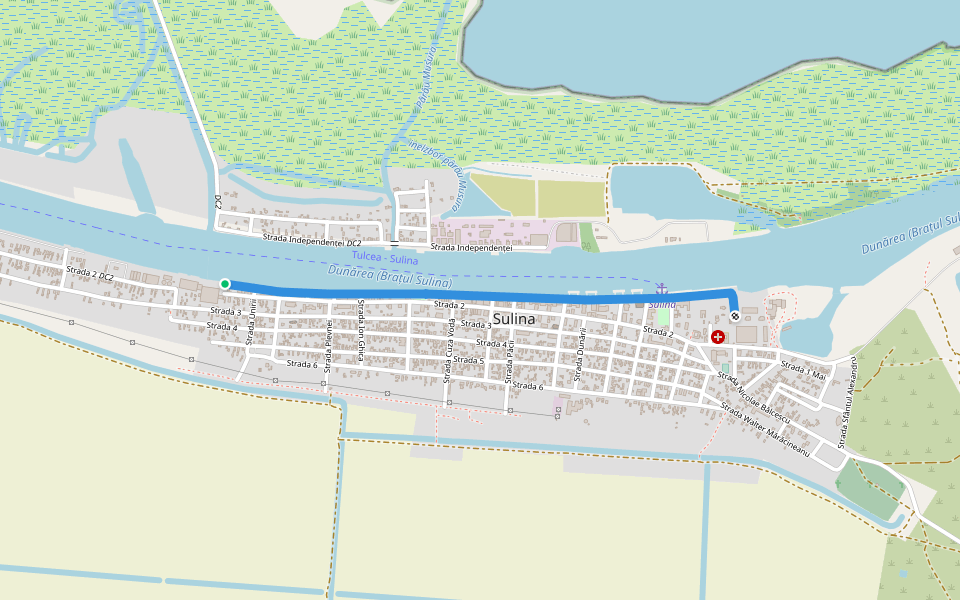 Strada I (faleza) walking route map in Sulina