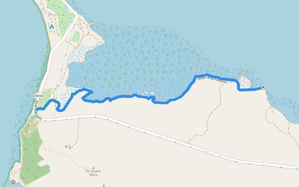 Sentier de la mangrove walking route map in Foret Nore