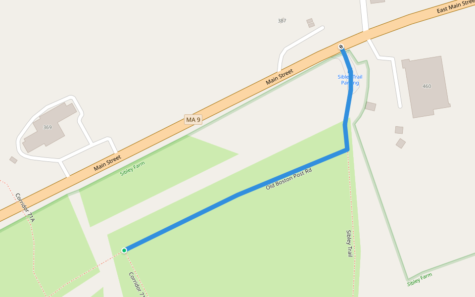 Old Boston Post Rd walking route map in Spencer