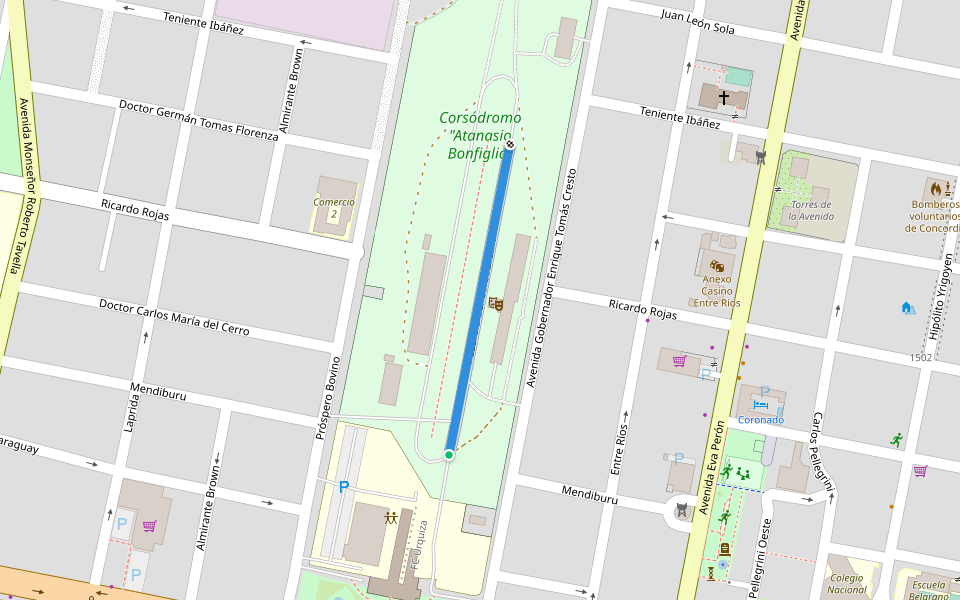 Pasarela del Corsódromo walking route map in Concordia