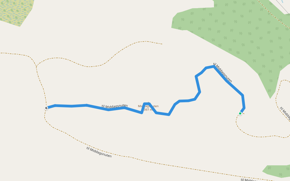 til Middagsnuten walking route map in Vikeså