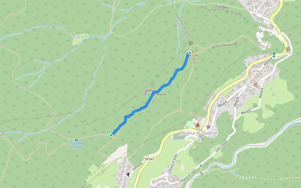 Sentiero per la Palestra di Roccia walking route map in Cibiana di Cadore