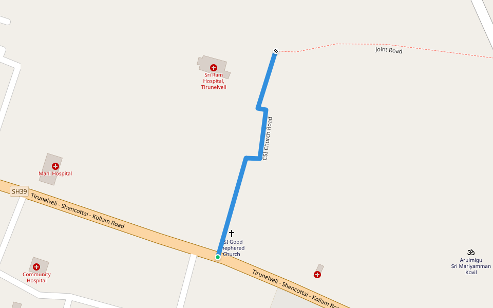 CSI Church Road walking route map in Alangulam