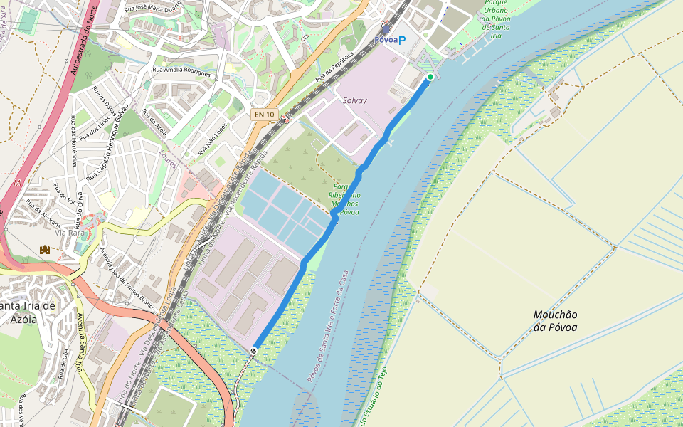 Ciclovia do Tejo walking route map in Póvoa de Santa Iria