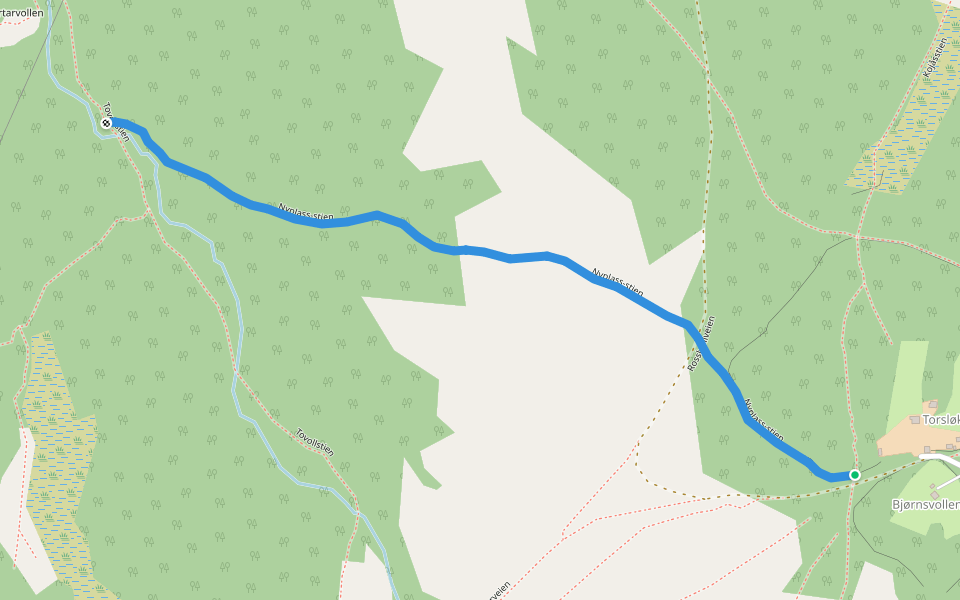 Nyplass-stien walking route map in Orvos