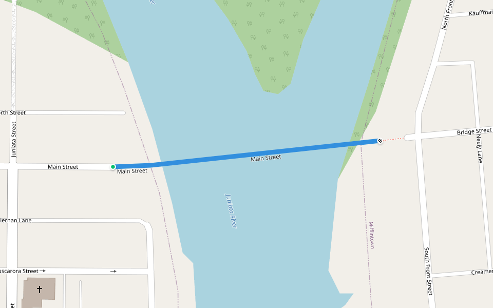 Main Street walking route map in Mifflin