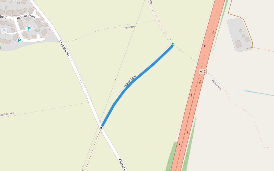 Green Lane walking route map in Wickham Market