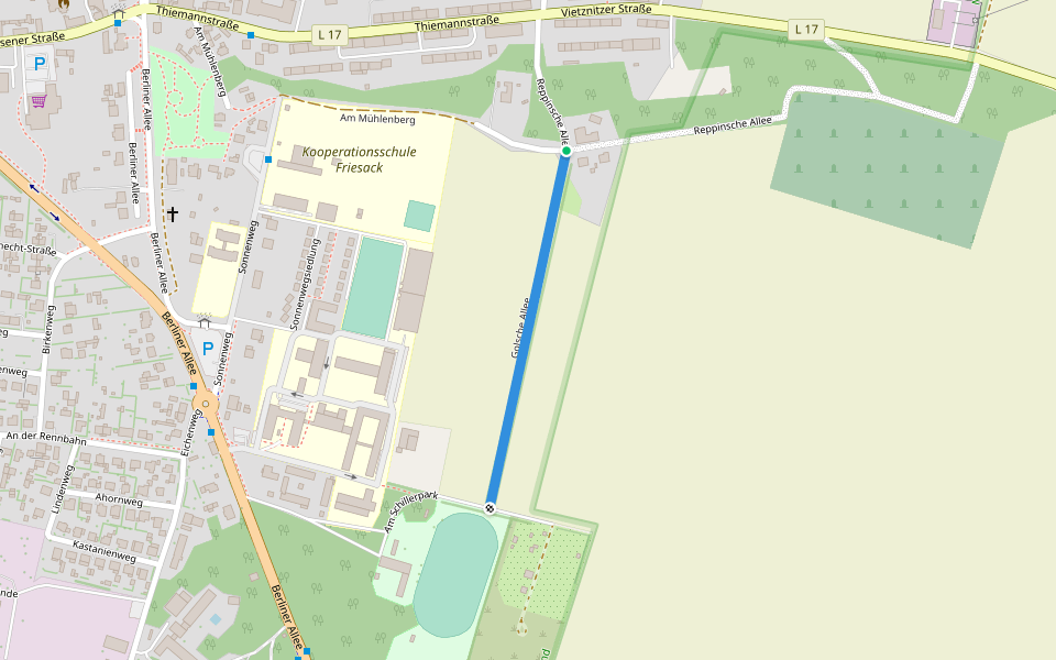 Golsche Allee walking route map in Friesack