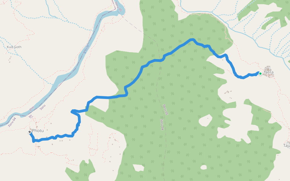 Photu to Nera walking route map in Photu