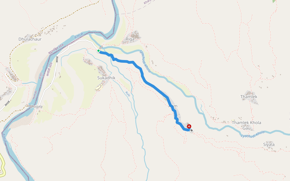 Aam to Jhugala walking route map in Sukhadhik