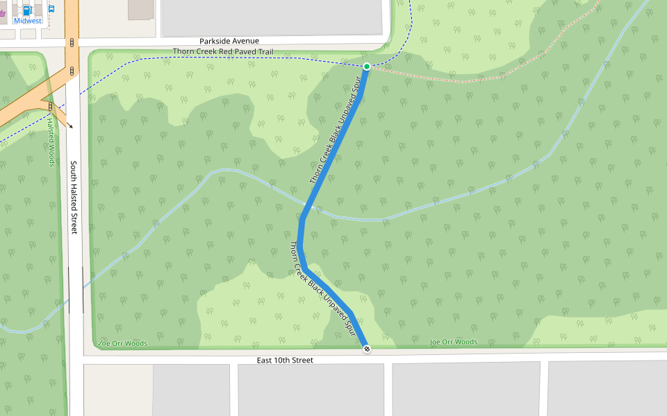 Thorn Creek Black Unpaved Spur walking route map in Chicago Heights