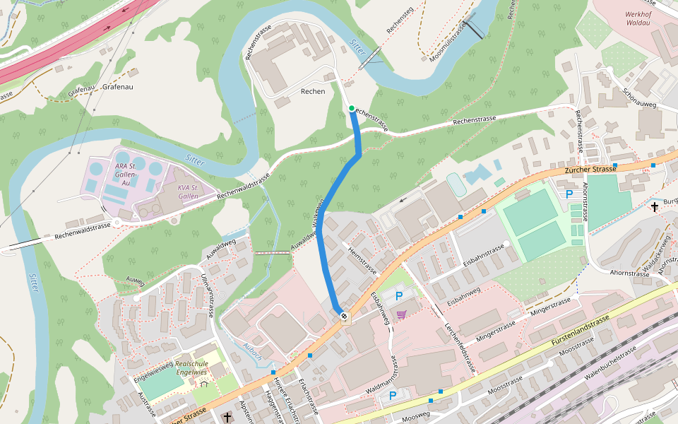 Walkeweg walking route map in St. Gallen