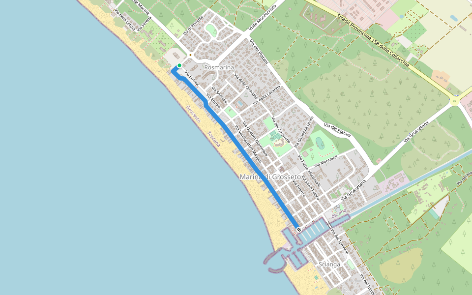 Lungomare Leopoldo II di Lorena walking route map in grosseto