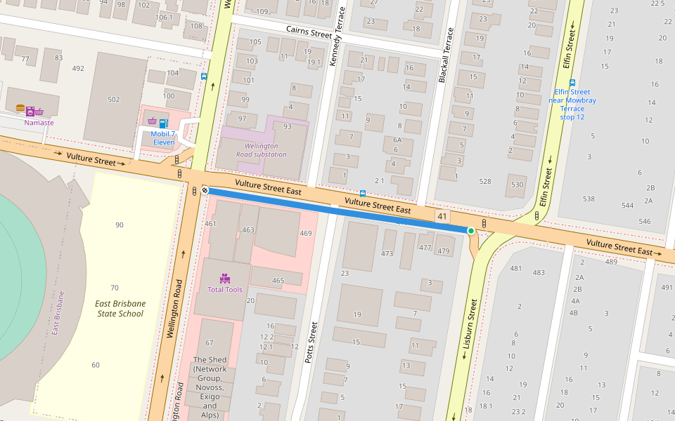 Vulture Street East walking route map in East Brisbane