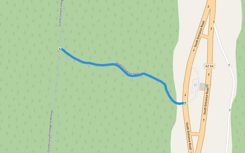 South Entrance Spur walking route map in Grand Canyon Village