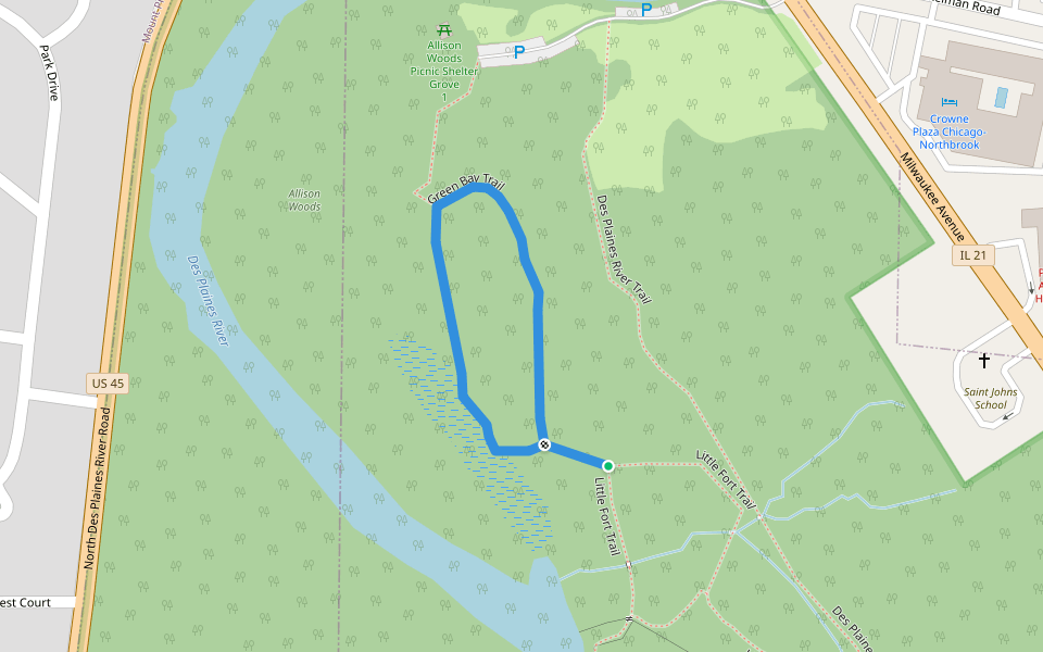 Green Bay Trail walking route map in Prospect Heights