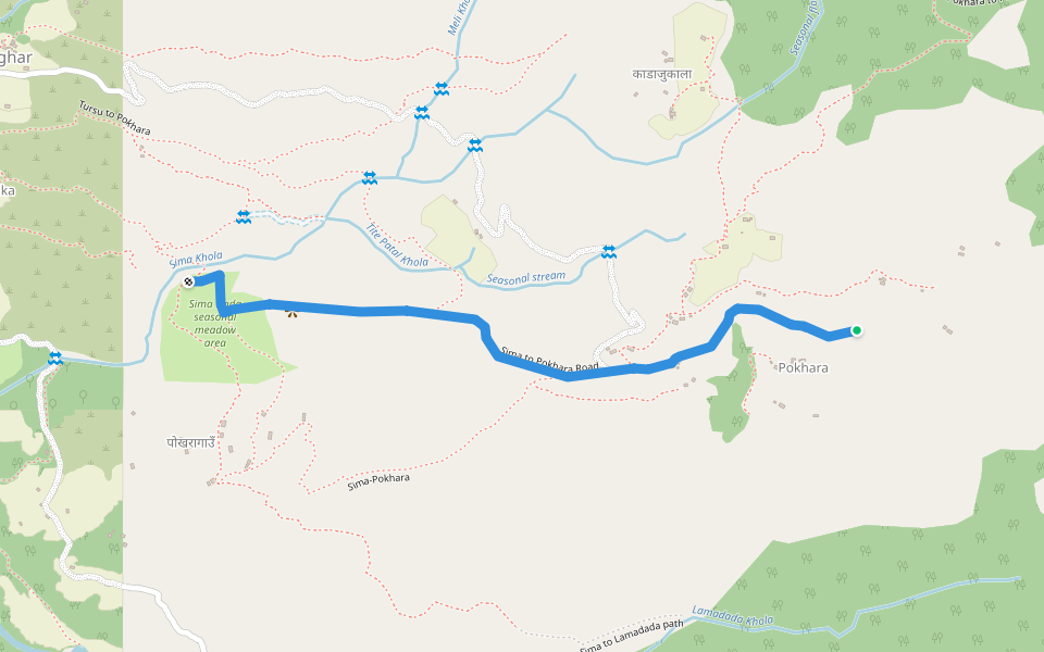 Sima to Pokhara Road walking route map in Majhakot
