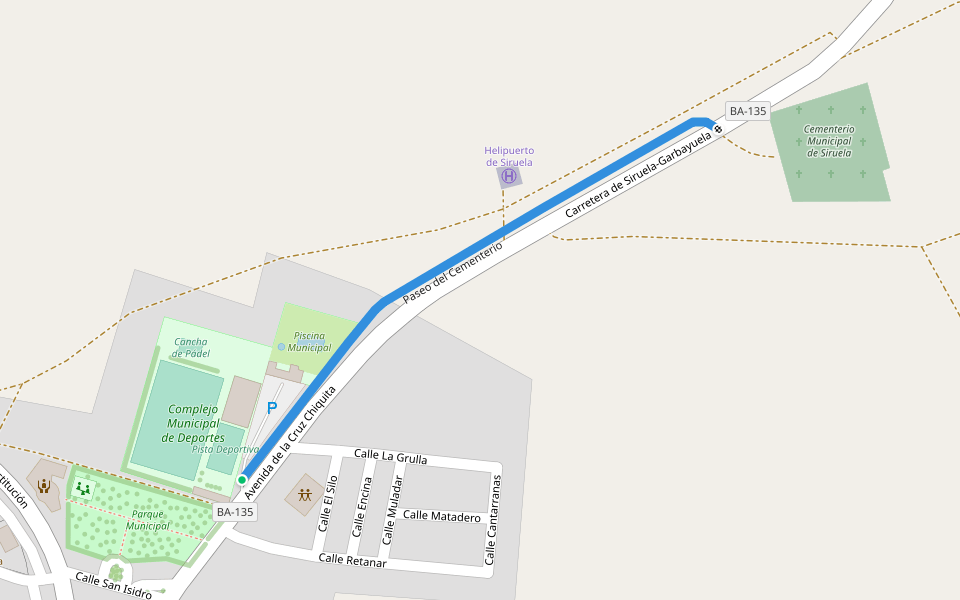 Paseo del Cementerio walking route map in Siruela