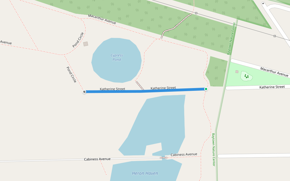 Katherine Street walking route map in Baytown