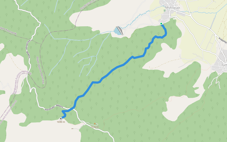 Μυλοχώρι-Μουρίκι walking route map in Milochori