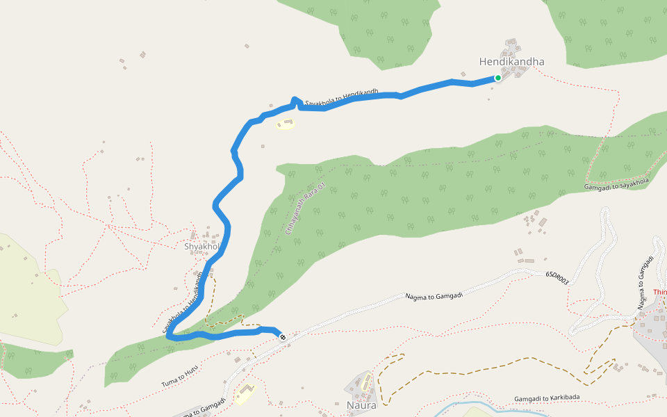 Sayakhola to Hendikandh walking route map in Shreenagar