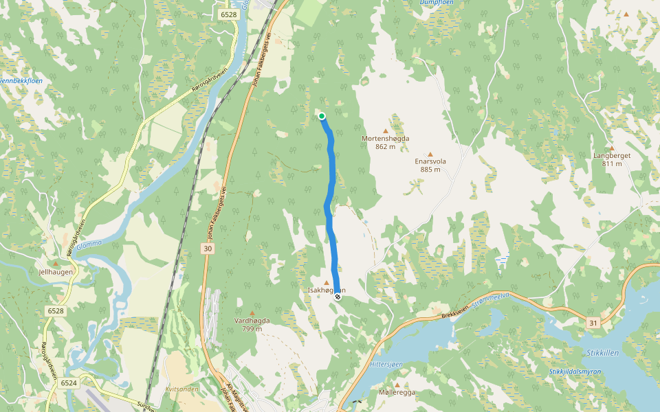 Langmyrdalsstien walking route map in Orvos